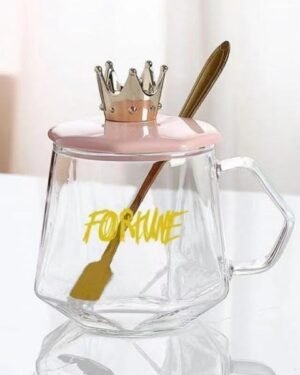 Glass Sugar Pot with Crown Lid & Spoon Set