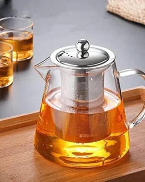 Glass Tea Pot with Stainless Steel Filter for Home Use