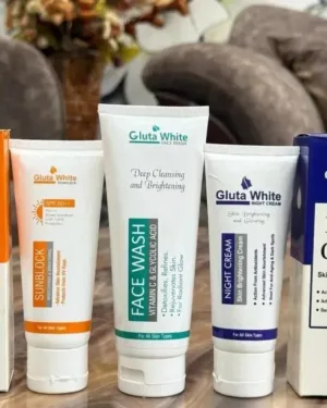 Gluta White 3 in 1 Night Cream Sunblock Face Wash Bundle