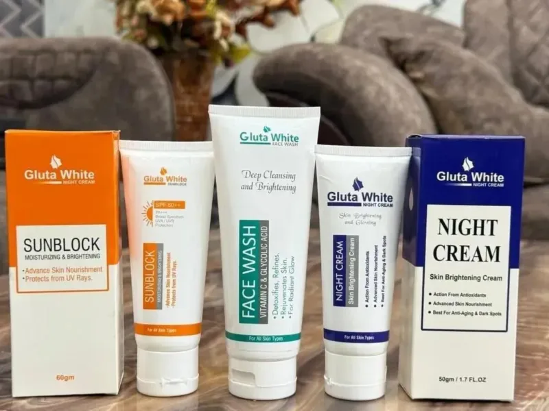 Gluta White 3 in 1 Night Cream Sunblock Face Wash Bundle