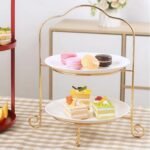Golden 2-Tier Cake Serving Stand with Bow Handle