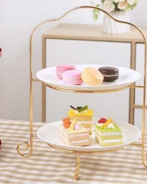 Golden 2-Tier Cake Serving Stand with Bow Handle