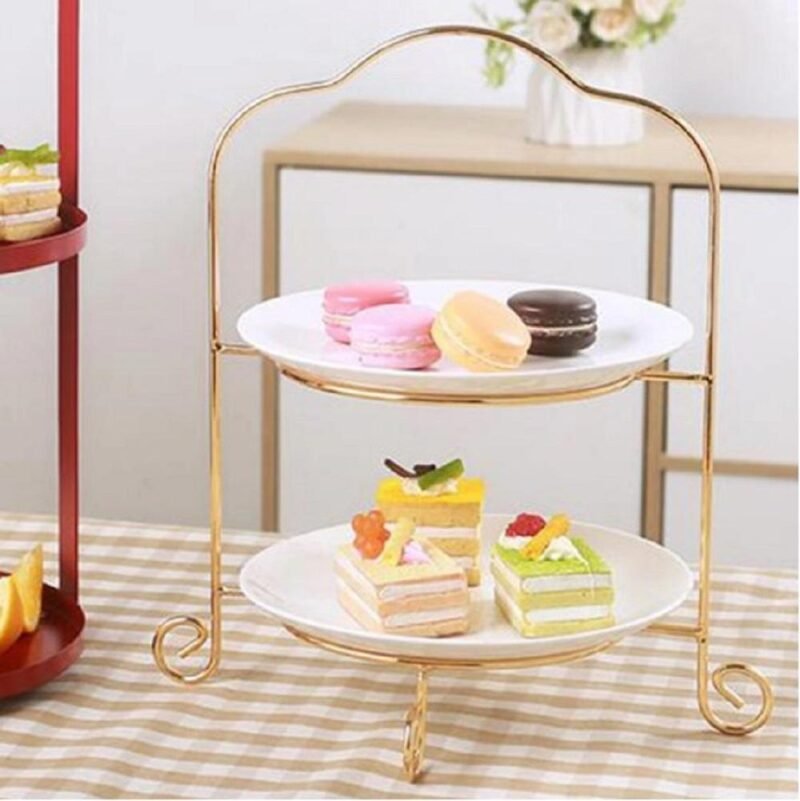 Golden 2-Tier Cake Serving Stand with Bow Handle