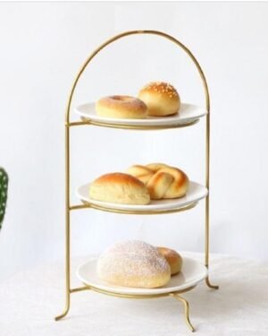 Golden 3-Tier Cake & Pastry Stand with Plates