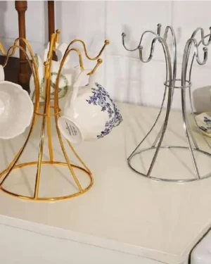 Golden 6-Hook Metal Mug Rack for Kitchen
