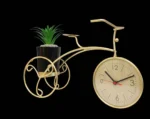 Golden Bicycle Design Table Clock with Planter, Metal, 35cm