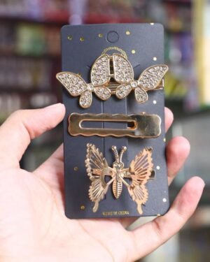 Golden Butterfly Hair Pins Pack of 3 Medium Length