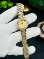 Golden Diamond-Studded Women's Watch with Chain Strap