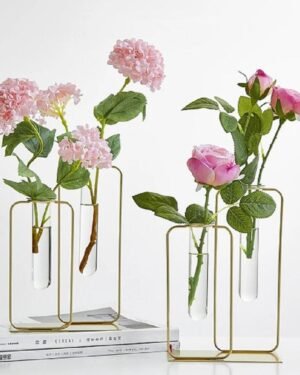 Golden Hydroponic Vase with Glass Test Tube for Home Decor