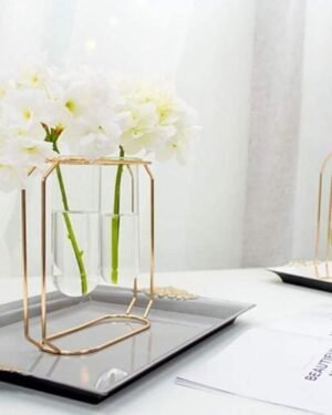 Golden Metal Glass Vase for Home Decor