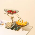 Golden Two Tier Fruit Bowl Set with Iron Stand