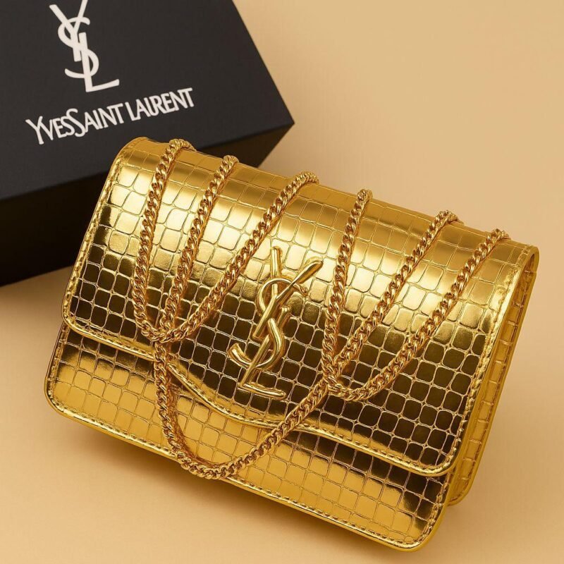 Golden YSL Style Crossbody Bag for Girls with Chain