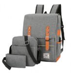 Gray Business Travel Backpack Set with USB Charging