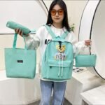 Green 4-Piece Nylon Backpack Set for Girls