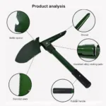 Green Foldable Multi-Tool Shovel with Saw & Bottle Opener
