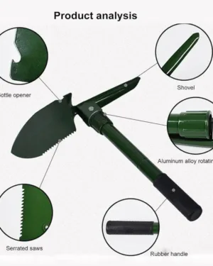 Green Foldable Multi-Tool Shovel with Saw & Bottle Opener