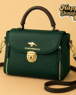 Green Leather Crossbody Bag for Girls with Gold Hardware