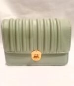 Green Quilted Leather Handbag with Front Lock Closure