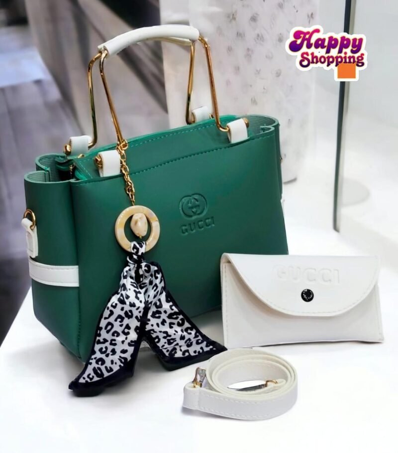 Green Rexine Girl's Handbag Set with Top Handle & Wallet Green Rexine Girl's Handbag Set with Top Handle & Wallet