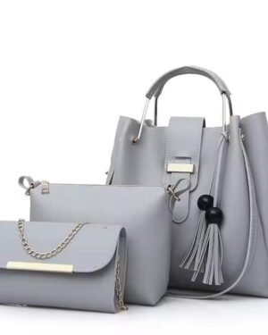 Grey 3-Piece PU Leather Handbag Set for Women