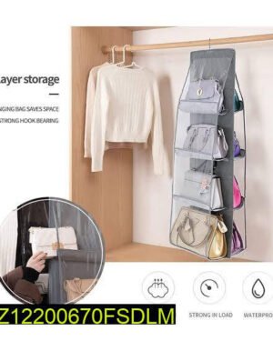 Grey 6-Slot Foldable Handbag Storage Bag