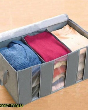 Grey Non-Woven 3 Compartment Clothes Storage Bag