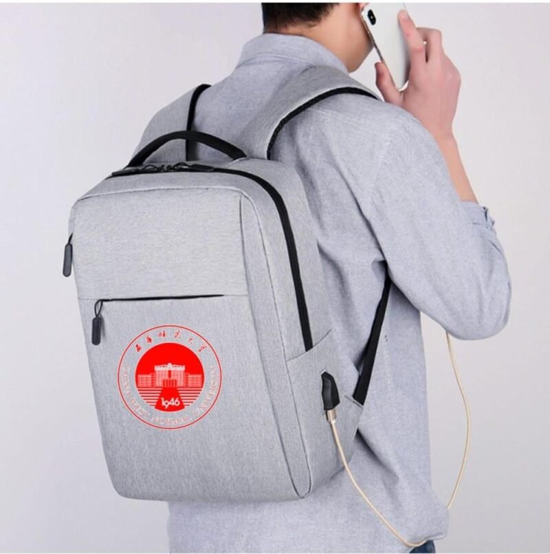 Grey Oxford Laptop Backpack with USB Port