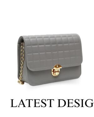 Grey Quilted PU Crossbody Bag with Chain Strap
