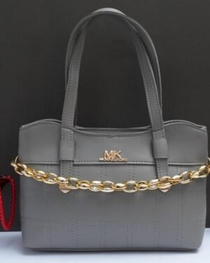 Grey Women's PU Leather Handbag with Gold Chain Strap