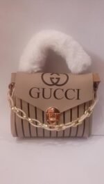 Gucci Style Printed Handbag for Women Skin Beige Striped Chain Handle