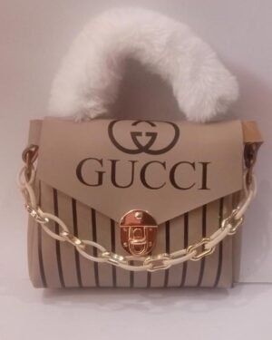 Gucci Style Printed Handbag for Women Skin Beige Striped Chain Handle