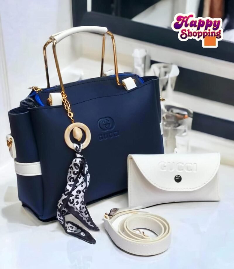 Gucci Women's Blue Rexine Top Handle Handbag Set