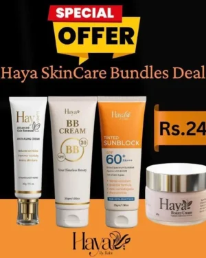 Haya 4-in-1 Skincare Bundle with Sunblock, BB Cream, Whitening & Night Cream