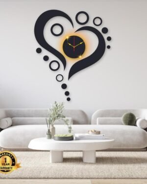 Heart Shape Wall Clock With Backlight 16x16 Inch Laminated