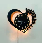 Heart-Shaped Battery Wall Clock Black Wood Decor