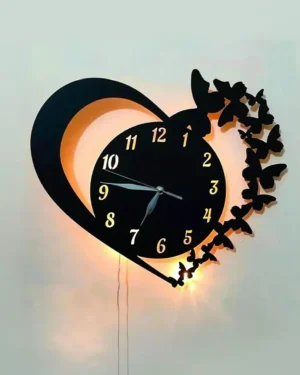 Heart-Shaped Battery Wall Clock Black Wood Decor