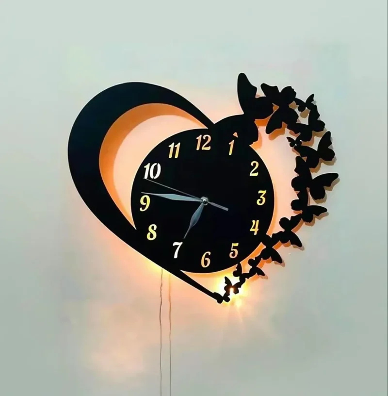 Heart-Shaped Battery Wall Clock Black Wood Decor
