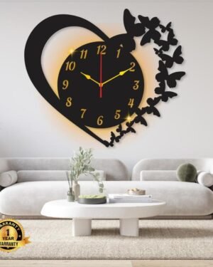 Heart Shaped Wall Clock With Backlight 16x16" Laminated