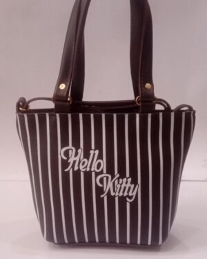 Hello Kitty Striped Handbag Brown Rexine 10x9"