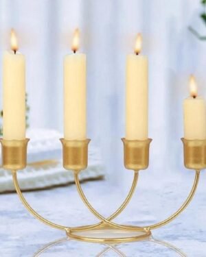 Iron 4-Cup Candle Stand Black Golden 10x4x6"