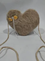 Ivory Faux Fur Heart Crossbody Bag