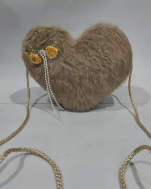 Ivory Faux Fur Heart Crossbody Bag