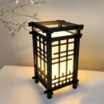 Japanese Shoji Style Table Lamp Black Golden Glow