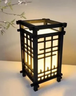 Japanese Shoji Style Table Lamp Black Golden Glow