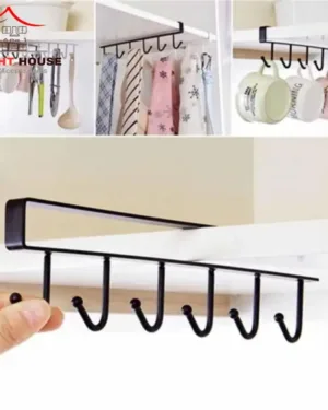 Kitchen Cabinet Mug & Towel Hook Rack Metal Black