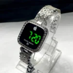 Ladies' Luxury Square-Face Touch Digital Watch with Full Crystal Embellishment