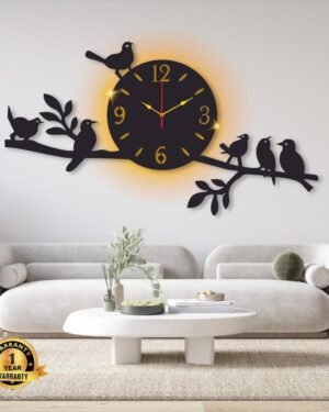 Laminated Wall Clock With Bird Design Backlight 24x16"
