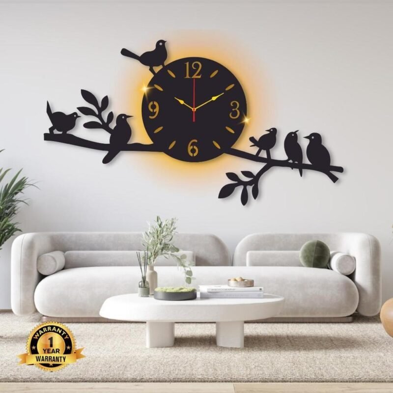 Laminated Wall Clock With Bird Design Backlight 24x16"
