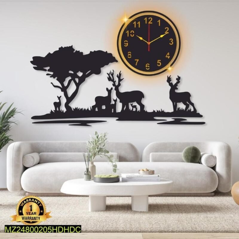 Laminated Wall Clock with Deer Design & Backlight