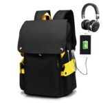 Large Anti-theft Backpack for Students 15.6" Laptop Black Yellow